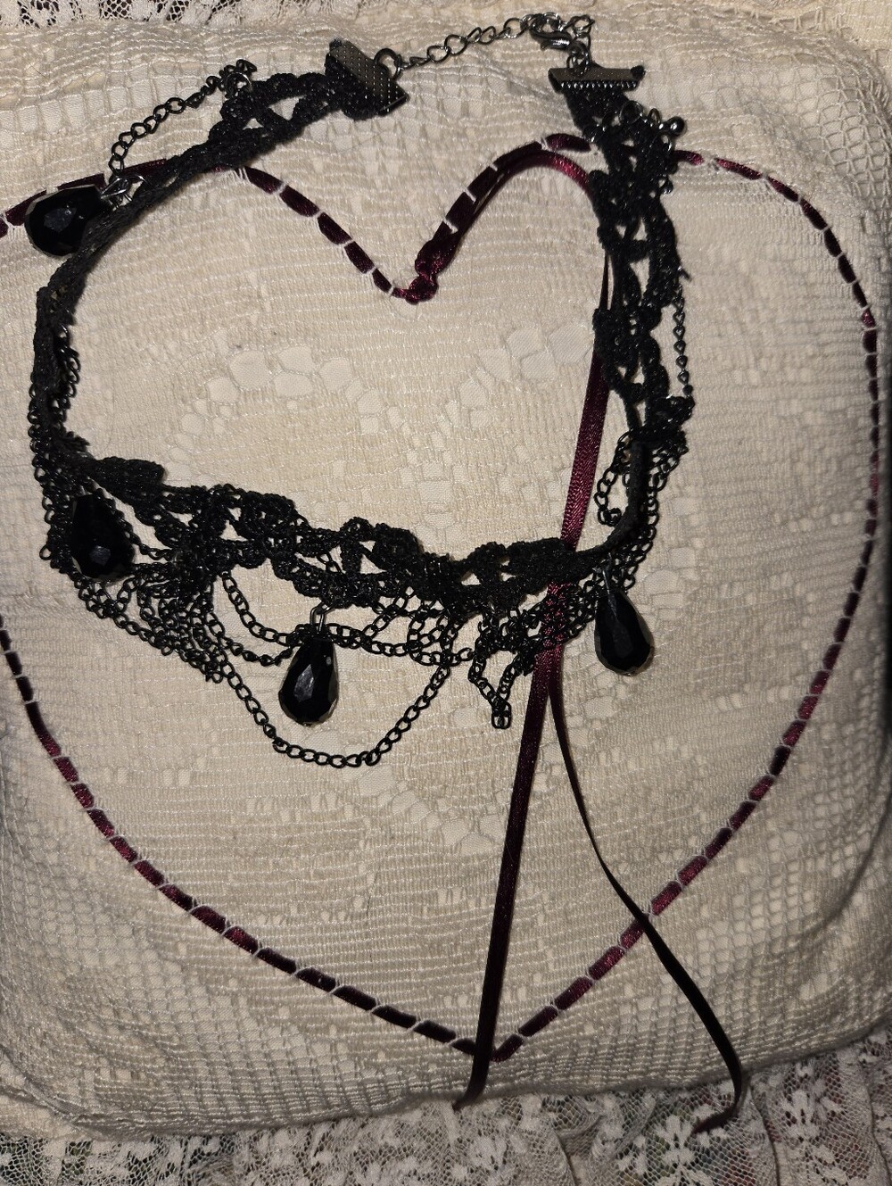 Black Lace Drop Choker Necklace - Women Jewelry